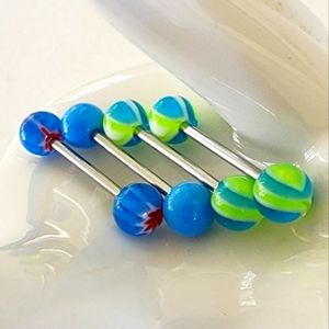 👅 4x Assorted Blue & Green Tongue Rings